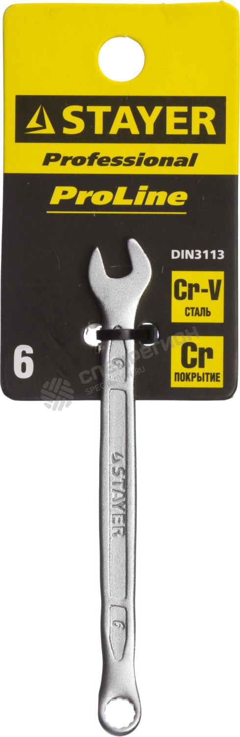 Фотография Ключ STAYER "PROFI" гаечный комбинированный, Cr-V сталь, хромированный, 6мм 27081-06