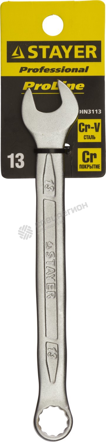Фотография Ключ STAYER "PROFI"" гаечный комбинированный, Cr-V сталь, хромированный, 13мм 27081-13