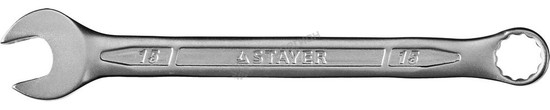 Фотография Ключ STAYER "PROFI"" гаечный комбинированный, Cr-V сталь, хромированный, 15мм 27081-15