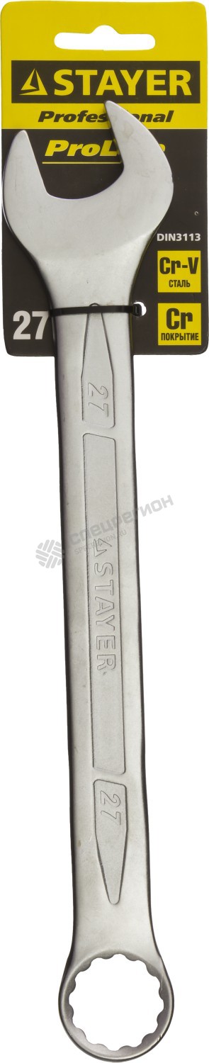 Фотография Ключ STAYER "PROFI"" гаечный комбинированный, Cr-V сталь, хромированный, 27мм 27081-27