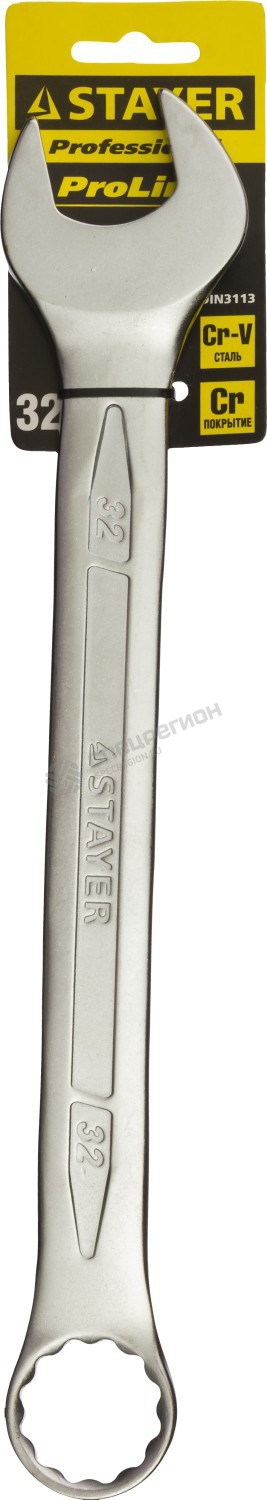 Фотография Ключ STAYER "PROFI"" гаечный комбинированный, Cr-V сталь, хромированный, 32мм 27081-32