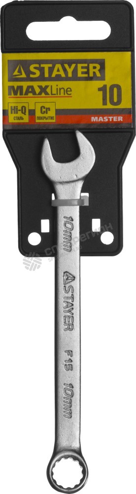 Фотография Ключ STAYER "MASTER" гаечный комбинированный, хромированный, 10мм 27085-10