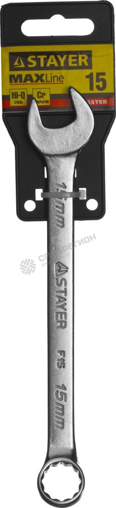 Фотография Ключ STAYER "MASTER" гаечный комбинированный, хромированный, 15мм 27085-15
