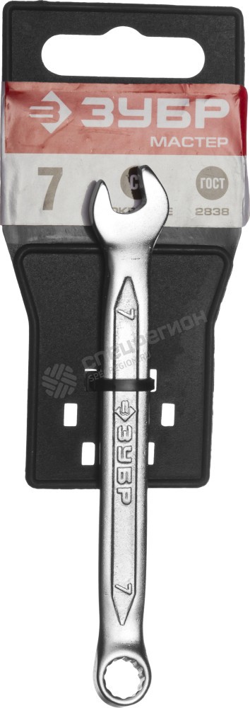 Фотография Ключ ЗУБР "МАСТЕР" гаечный комбинированный, Cr-V сталь, хромированный, 7мм 27087-07