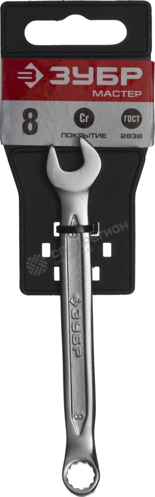 Фотография Ключ ЗУБР "МАСТЕР" гаечный комбинированный, Cr-V сталь, хромированный, 8мм 27087-08