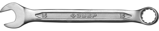 Фотография Ключ ЗУБР "МАСТЕР" гаечный комбинированный, Cr-V сталь, хромированный, 15мм 27087-15