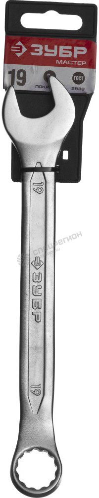 Фотография Ключ ЗУБР "МАСТЕР" гаечный комбинированный, Cr-V сталь, хромированный, 19мм 27087-19