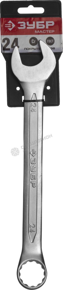 Фотография Ключ ЗУБР "МАСТЕР" гаечный комбинированный, Cr-V сталь, хромированный, 24мм 27087-24