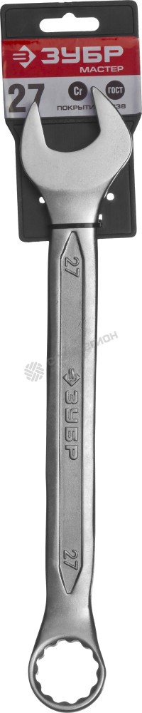 Фотография Ключ ЗУБР "МАСТЕР" гаечный комбинированный, Cr-V сталь, хромированный, 27мм 27087-27