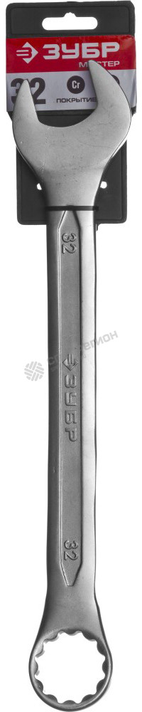 Фотография Ключ ЗУБР "МАСТЕР" гаечный комбинированный, Cr-V сталь, хромированный, 32мм 27087-32