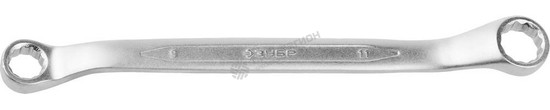 Фотография Ключ ЗУБР "ПРОФИ" гаечный накидной изогнутый, Cr-V сталь, хромированный, 9х11мм 27132-09-11