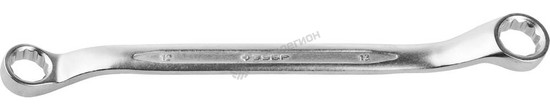 Фотография Ключ ЗУБР "ПРОФИ" гаечный накидной изогнутый, Cr-V сталь, хромированный, 12х13мм 27132-12-13