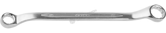 Фотография Ключ ЗУБР "ПРОФИ" гаечный накидной изогнутый, Cr-V сталь, хромированный, 14х17мм 27132-14-17