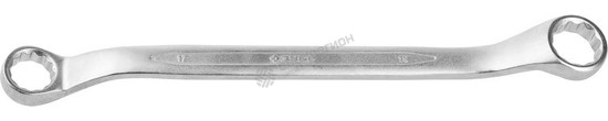 Фотография Ключ ЗУБР "ПРОФИ" гаечный накидной изогнутый, Cr-V сталь, хромированный, 17х19мм 27132-17-19