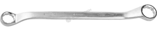 Фотография Ключ ЗУБР "ПРОФИ" гаечный накидной изогнутый, Cr-V сталь, хромированный, 24х27мм 27132-24-27