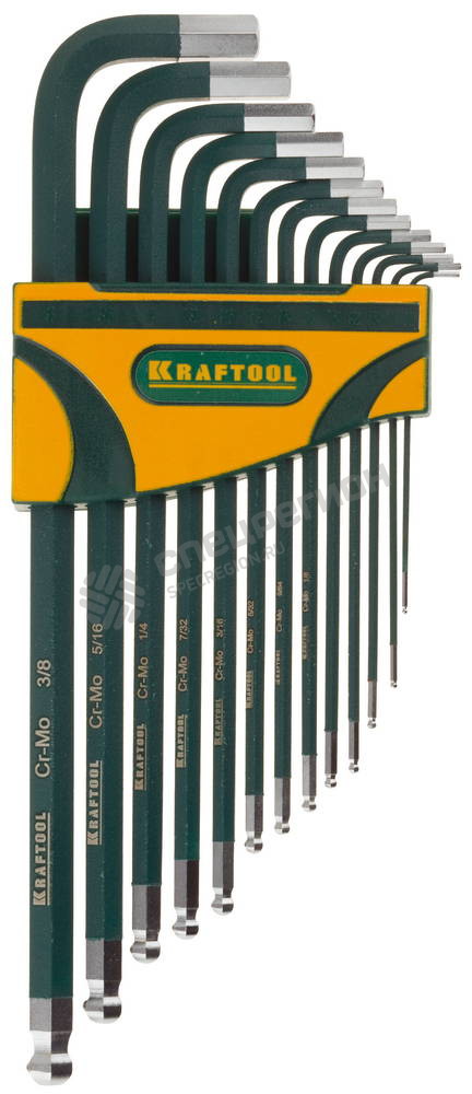 Фотография Набор 27444-H13 ключей имбусовых KRAFTOOL"INDUSTRIE" длинные,дюймовые,Cr-Mo сталь(S2),Cr покрытие с 