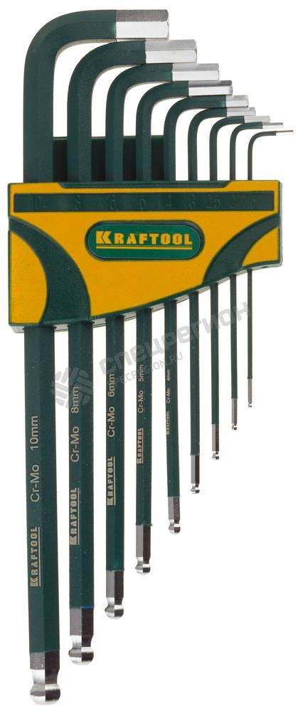 Фотография Набор ключей имбусовых KRAFTOOL "INDUSTRIE" длинные,шарик,Cr-Mo сталь(S2),хром покрыт с противоск на