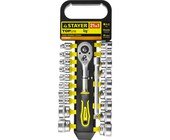 Набор STAYER "STANDARD": Торцовые головки (3/8") на пластиковом рельсе, трещотка, удлинитель, 6-24мм