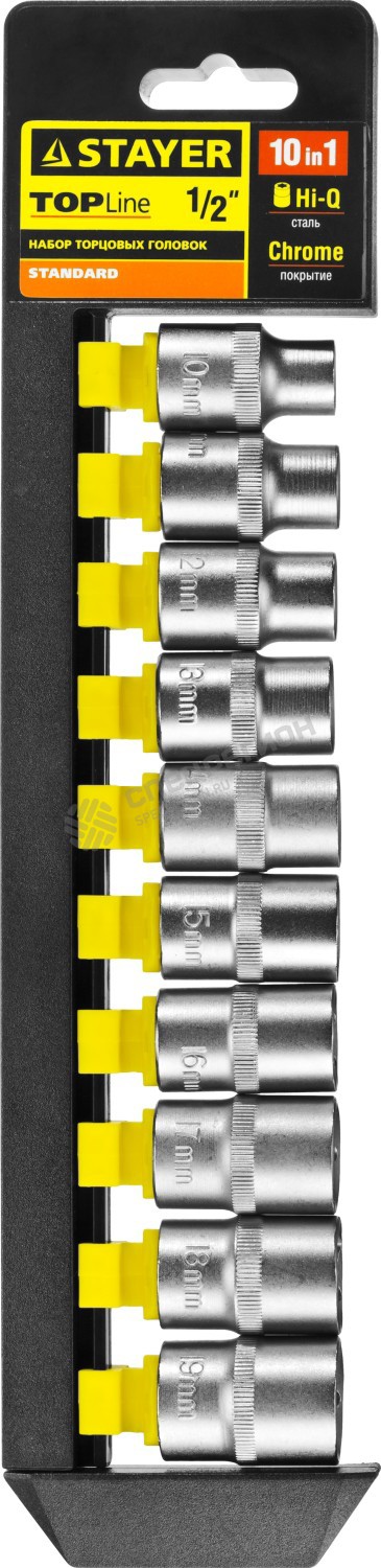 Фотография Набор STAYER "STANDARD": Торцовые головки (1/2") на пластиковом рельсе, 10-19мм, 10 предметов 27755-