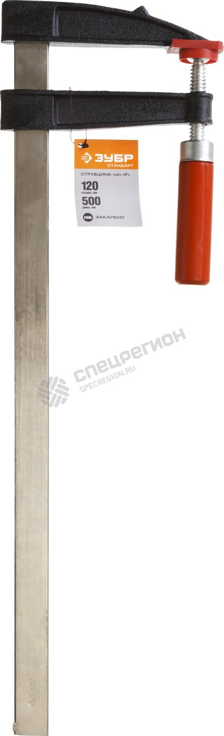 Фотография Струбцина ЗУБР "СТАНДАРТ", тип "F", деревянная ручка, стальная закаленная рейка, 120х500мм 32152-12