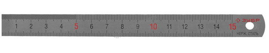 Фотография Линейка 34280-0.5-015  ЗУБР нержавеющая, узкая, двусторонняя, непрерывная шкала 1/2мм, длина 0,15 м,