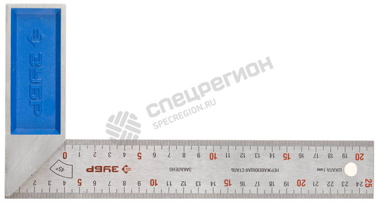Фотография Угольник 34393-25 ЗУБР "ЭКСПЕРТ" столярный, гравированная шкала, алюминиевая рукоятка, нержавеющее п