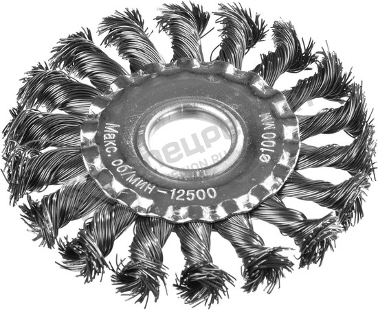 Фотография Щетка 35100-100 DEXX  дисковая для УШМ, жгутированные пучки стальной проволоки 0,5мм, 100мм/22мм