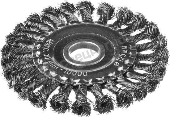 Фотография Щетка 35100-125 DEXX  дисковая  для УШМ, жгутированные пучки стальной проволоки 0,5мм, 125мм/22мм
