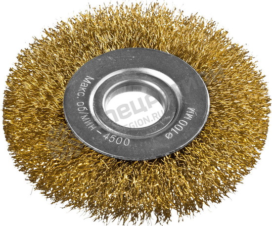 Фотография Щетка 35101-100 DEXX  дисковая  для УШМ, витая стальная латунированная проволока 0,3мм, 100мм/22мм