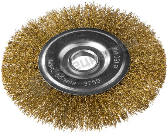 Фотография Щетка 35101-150 DEXX  дисковая  для УШМ, витая стальная латунированная проволока 0,3мм, 150мм/22мм