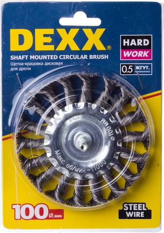 Фотография Щетка DEXX дисковая со шпилькой, жгутированные пучки стальной проволоки 0,5мм, d=100мм 35108-100