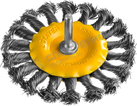 Фотография Щетка STAYER "PROFESSIONAL" дисковая со шпилькой, жгутированные пучки стальной проволоки 0,5мм, d=10