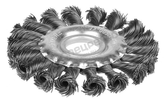 Фотография Щетка 35120-100 STAYER "MASTER" дисковая для УШМ, плетенные пучки проволоки 0,5мм, 100мм/22мм