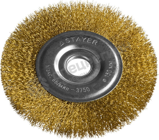 Фотография Щетка STAYER "PROFESSIONAL" дисковая  для УШМ, витая стальная латунированная проволока 0,3мм, 150мм/