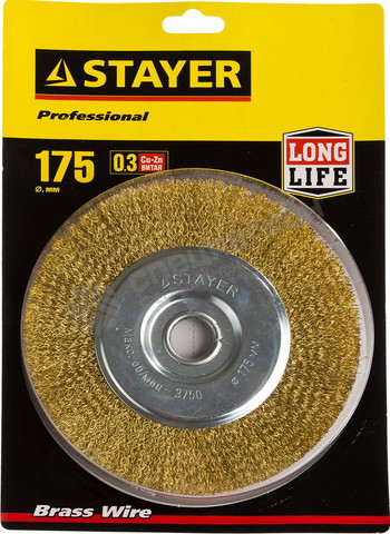 Фотография Щетка STAYER "PROFESSIONAL" дисковая  для УШМ, витая стальная латунированная проволока 0,3мм, 175мм/