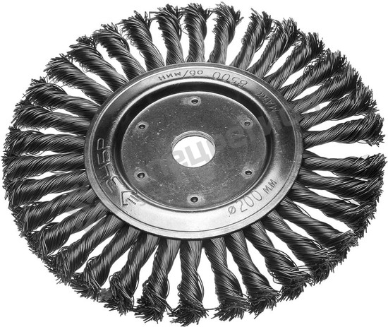 Фотография Щетка 35190-200_z01 ЗУБР "ЭКСПЕРТ" дисковая для УШМ, плетеные пучки стальной проволоки 0,5мм, 200мм/